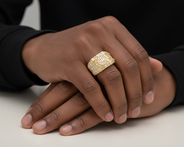 10k Gold Circular Men's Ring with Baguette Diamonds 2.90ct - AVI THE JEWELER
