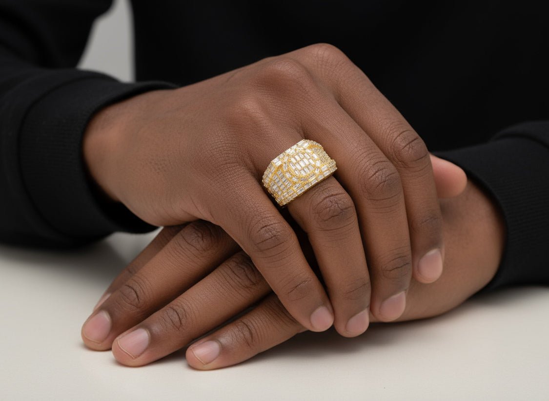 10k Gold Circular Men's Ring with Baguette Diamonds 2.90ct - AVI THE JEWELER