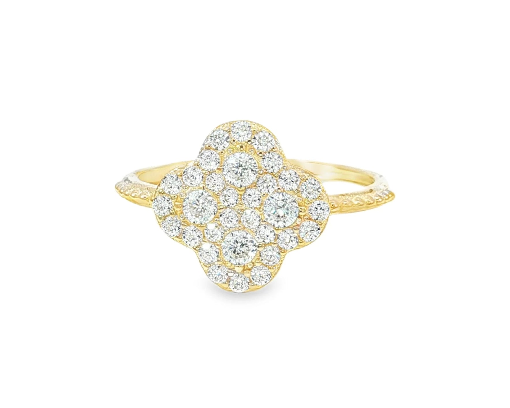 10K Gold Clover Shape Ring with Pavé Cubic Zirconia Accents – lifestyle 2975