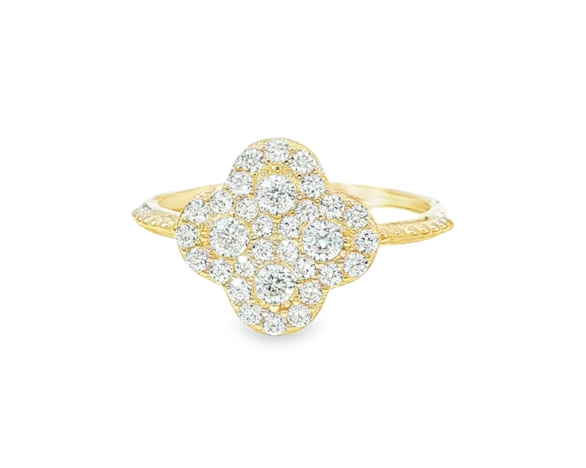 10K Gold Clover Shape Ring with Pavé Cubic Zirconia Accents – lifestyle 2975