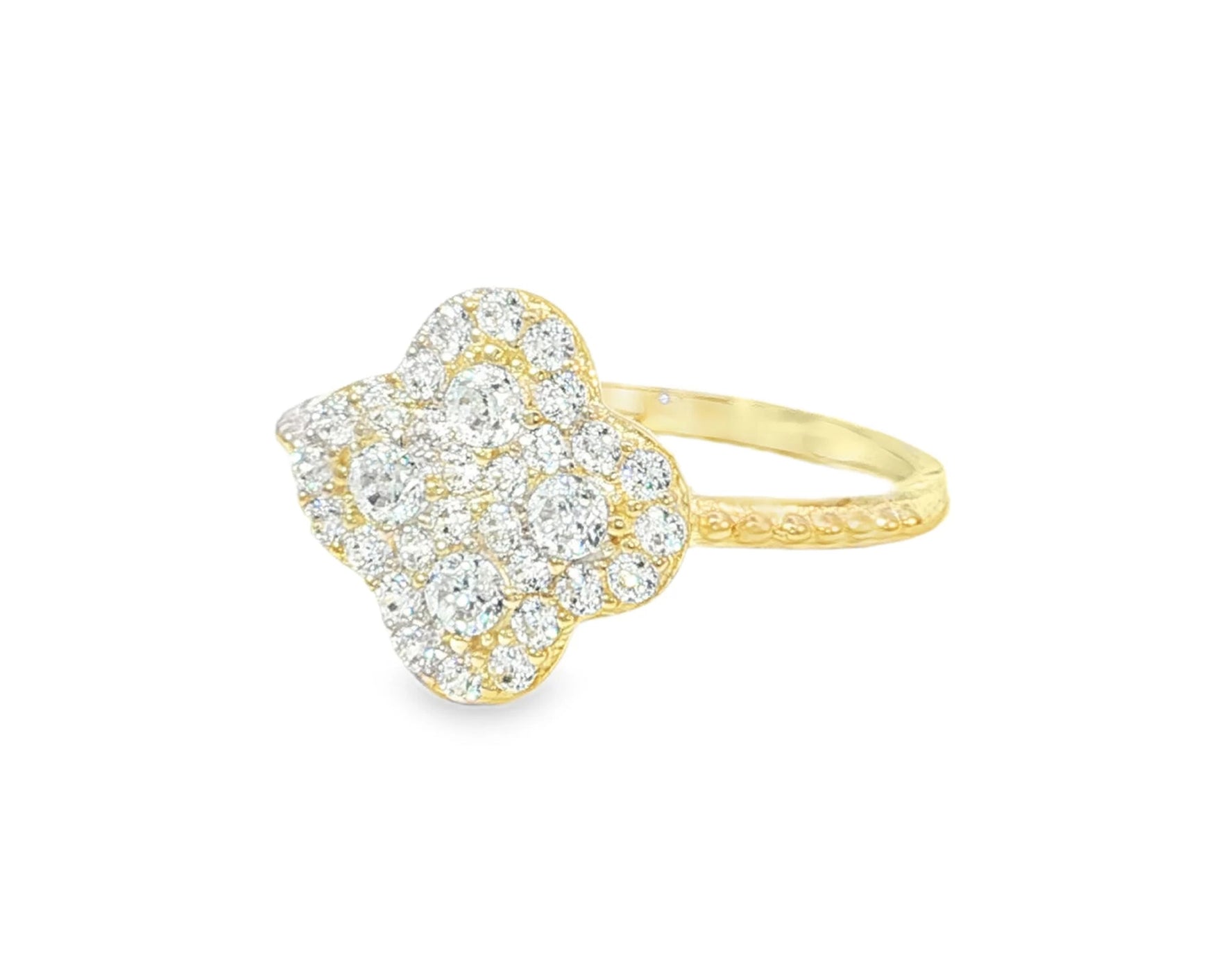 10K Gold Clover Shape Ring with Pavé Cubic Zirconia Accents – lifestyle 2976