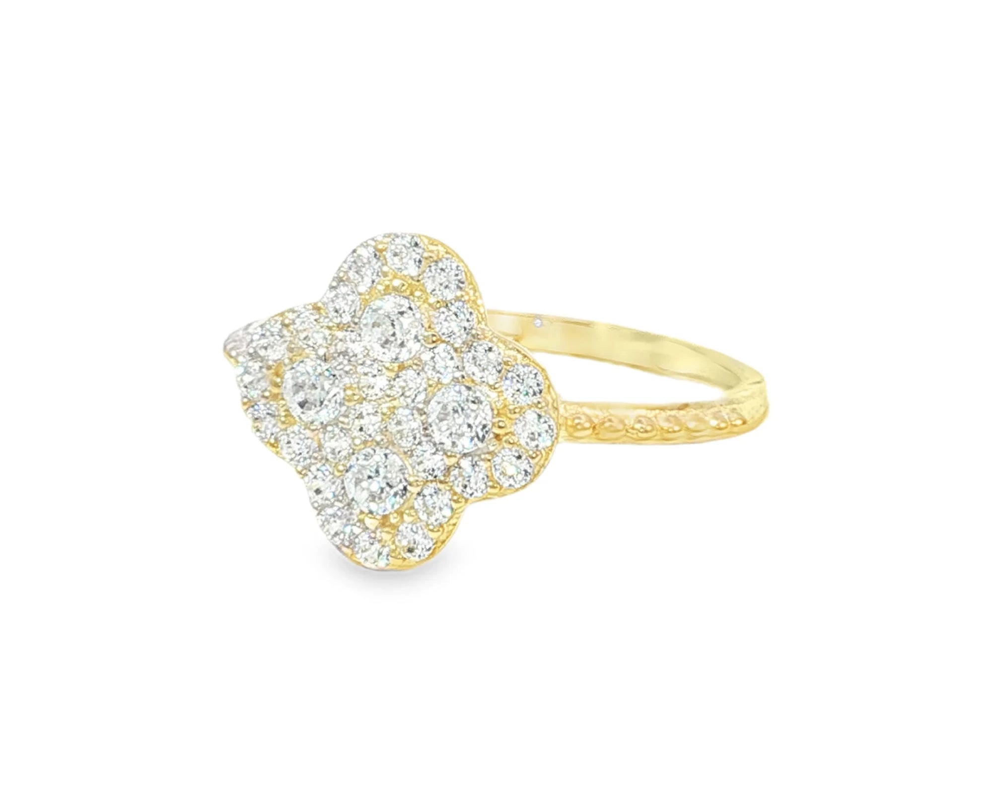 10K Gold Clover Shape Ring with Pavé Cubic Zirconia Accents – lifestyle 2976