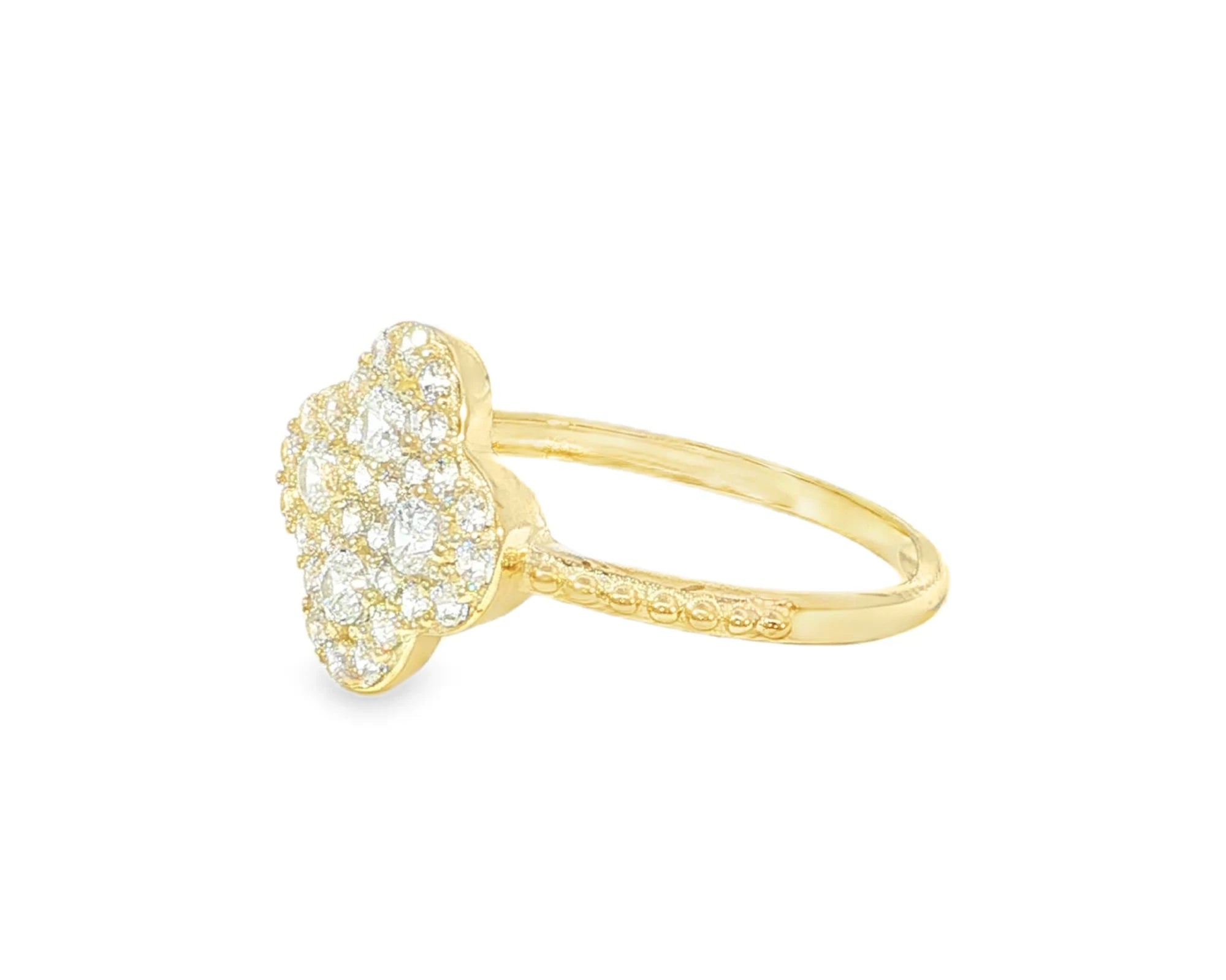 10K Gold Clover Shape Ring with Pavé Cubic Zirconia Accents – lifestyle 2978
