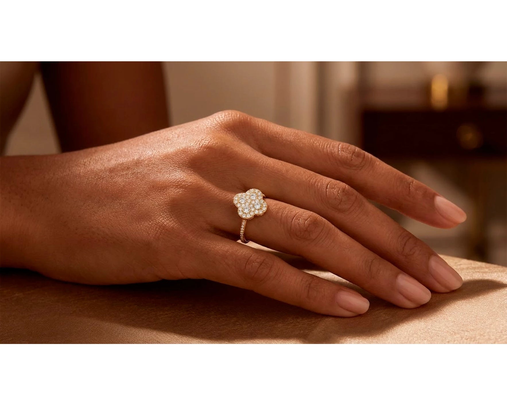 10K Gold Clover Shape Ring with Pavé Cubic Zirconia Accents – view 2