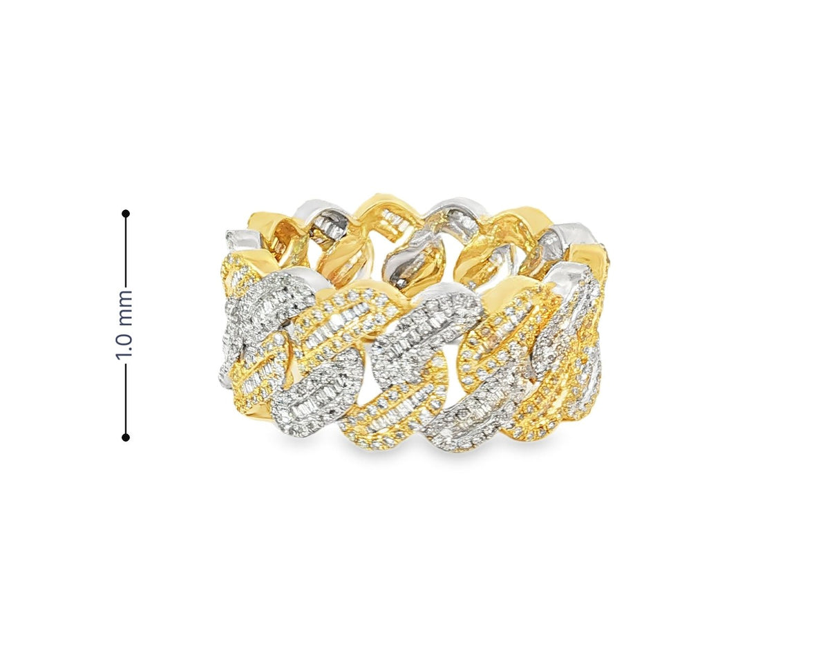 10K Gold Cuban Link Diamond Ring with Baguette & Round Cut 1.97ct - AVI THE JEWELER