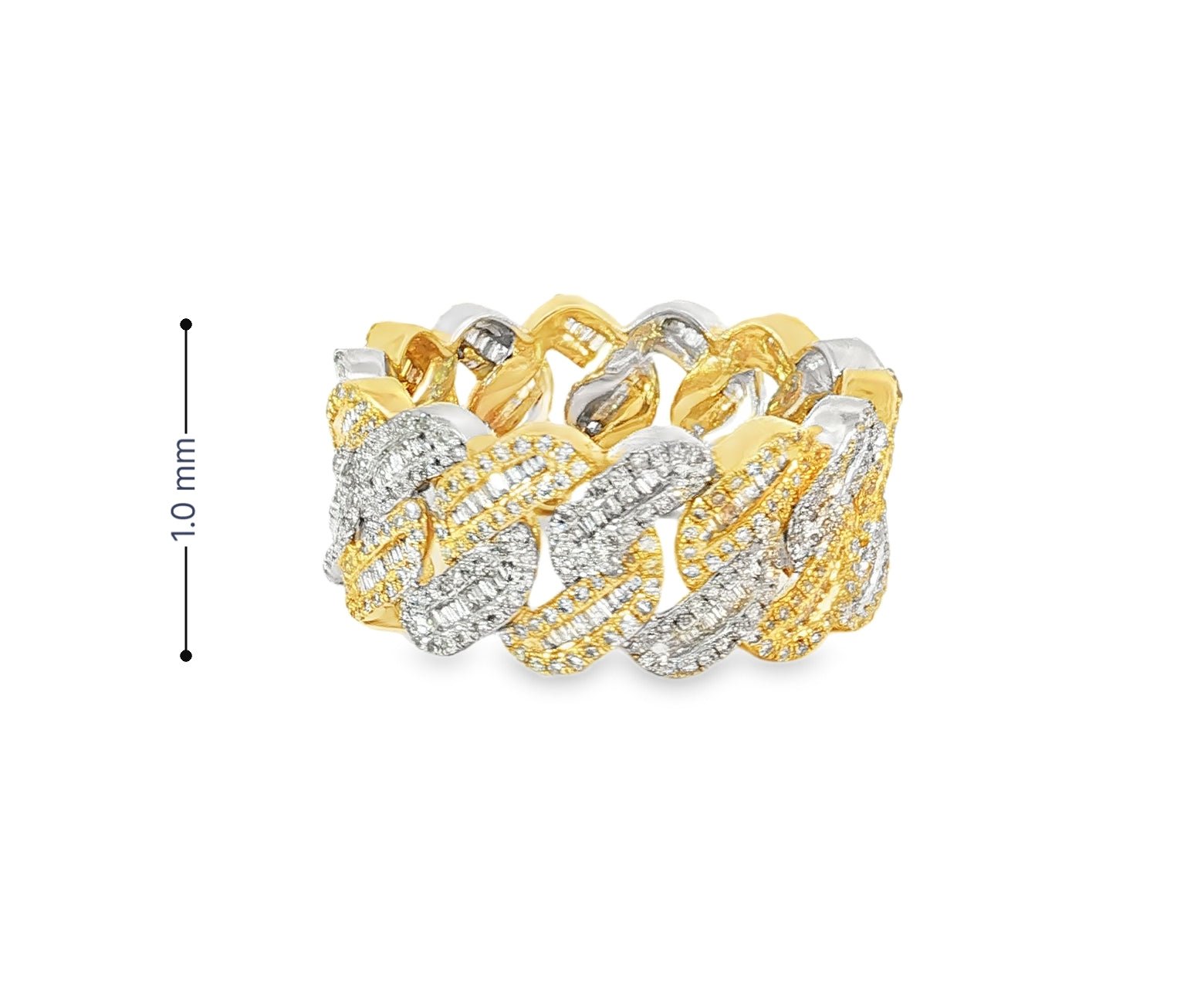 10K Gold Cuban Link Diamond Ring with Baguette & Round Cut 1.97ct - AVI THE JEWELER