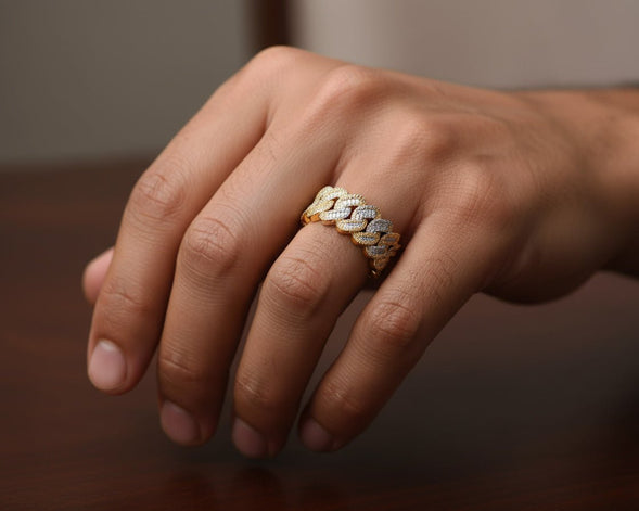 10K Gold Cuban Link Diamond Ring with Baguette & Round Cut 1.97ct - AVI THE JEWELER