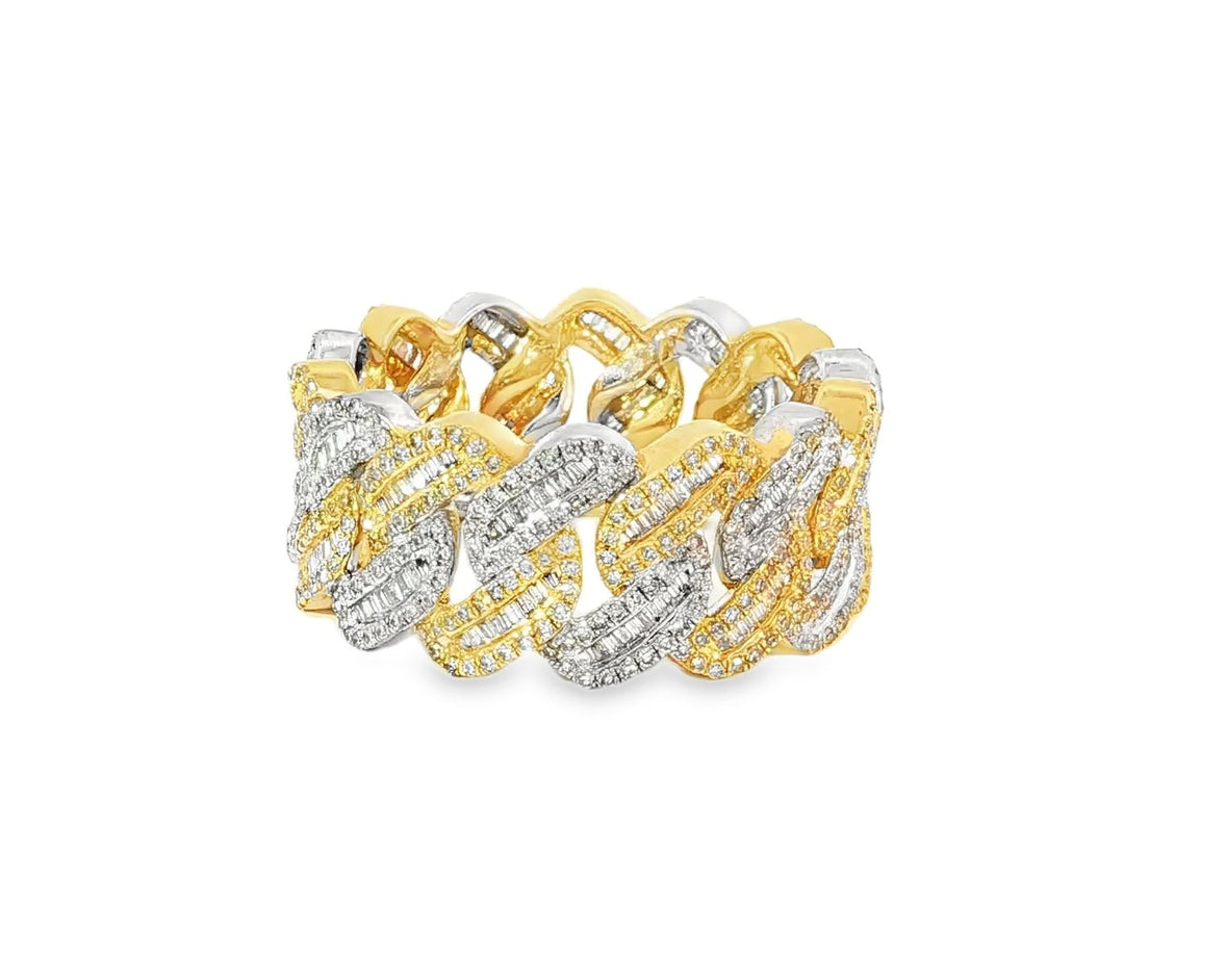 10K Gold Cuban Link Diamond Ring with Baguette & Round Cut 1.97ct - AVI THE JEWELER