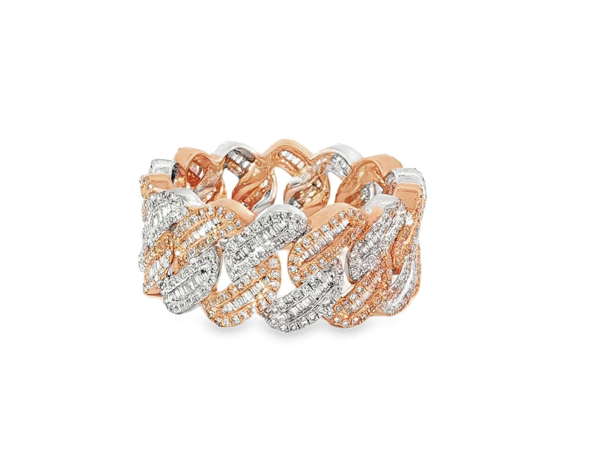 10K Gold Cuban Link Diamond Ring with Baguette & Round Cut 1.97ct - AVI THE JEWELER