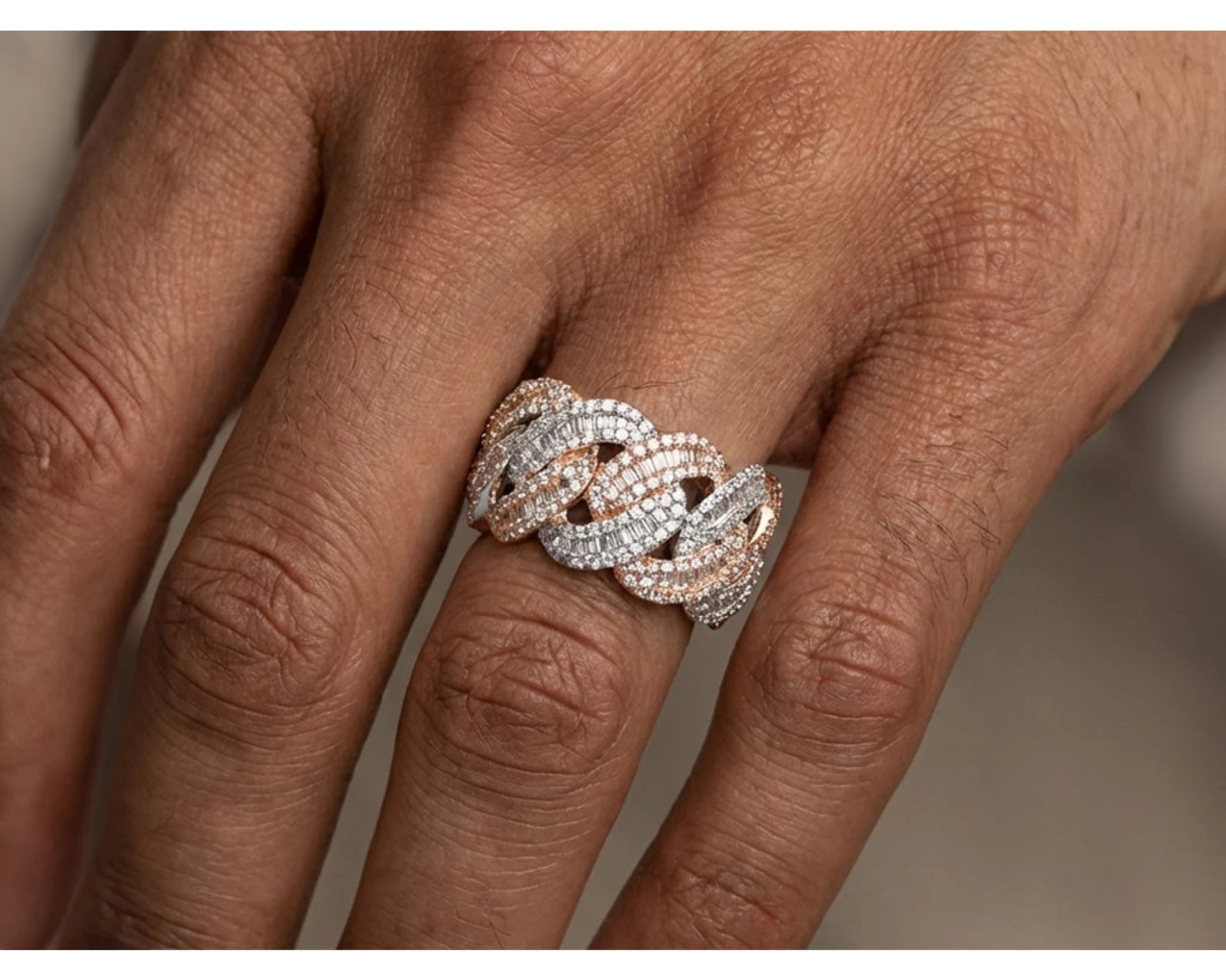 10K Gold Cuban Link Diamond Ring with Baguette & Round Cut 4.0 CT – view 2
