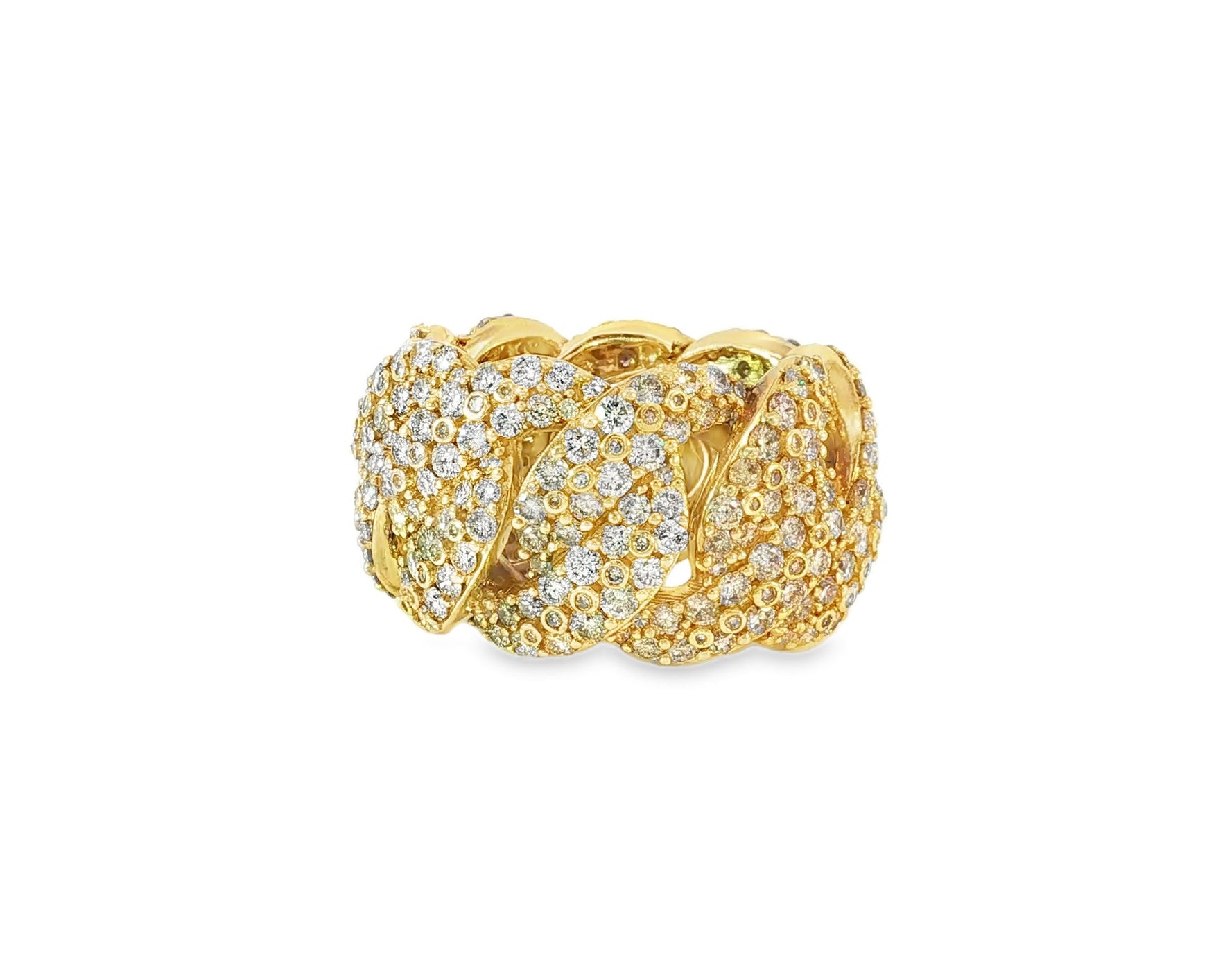 10k Gold Cuban Link Diamond Ring with Round Cuts 7.85ct - AVI THE JEWELER