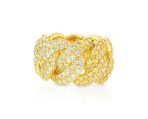 10k Gold Cuban Link Diamond Ring with Round Cuts 7.85ct