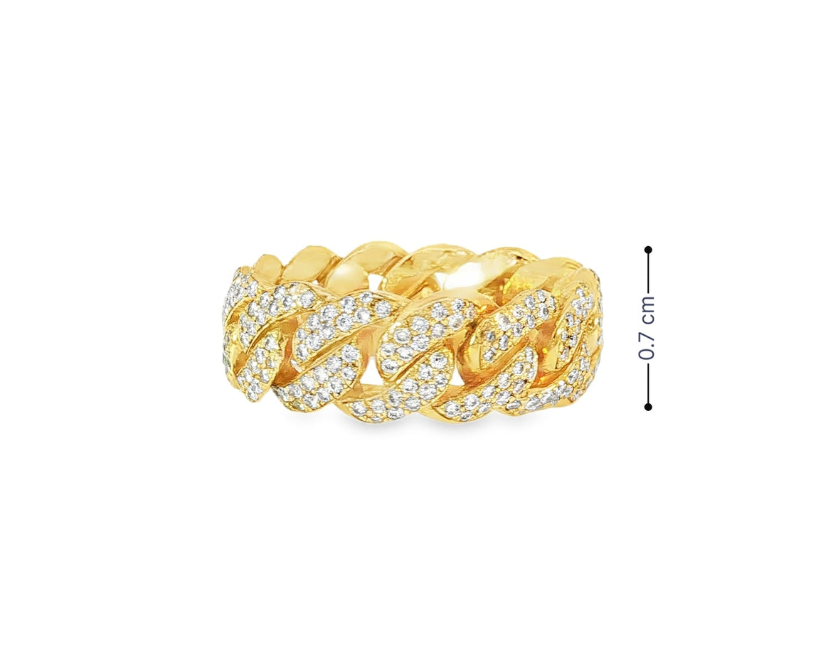 10k Gold Cuban Link Ring with Full Round Brilliant Diamonds 2.30ct - AVI THE JEWELER