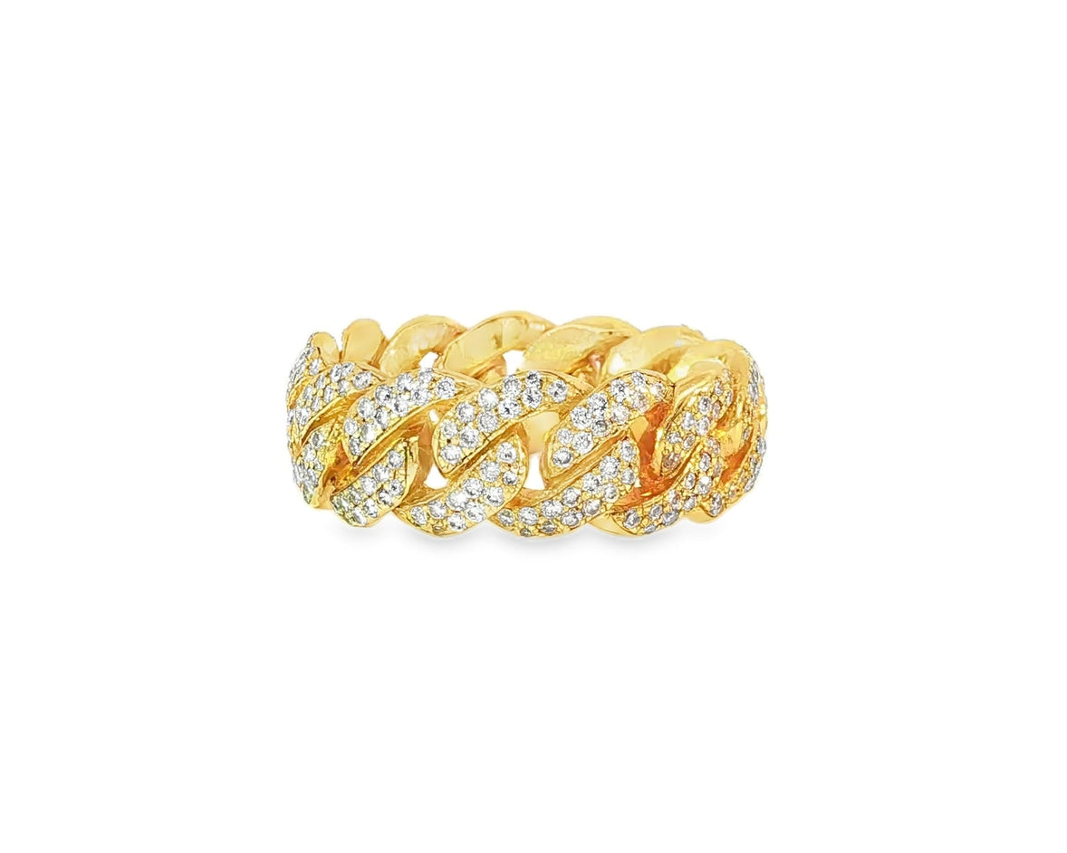 10k Gold Cuban Link Ring with Full Round Brilliant Diamonds 2.30ct - AVI THE JEWELER