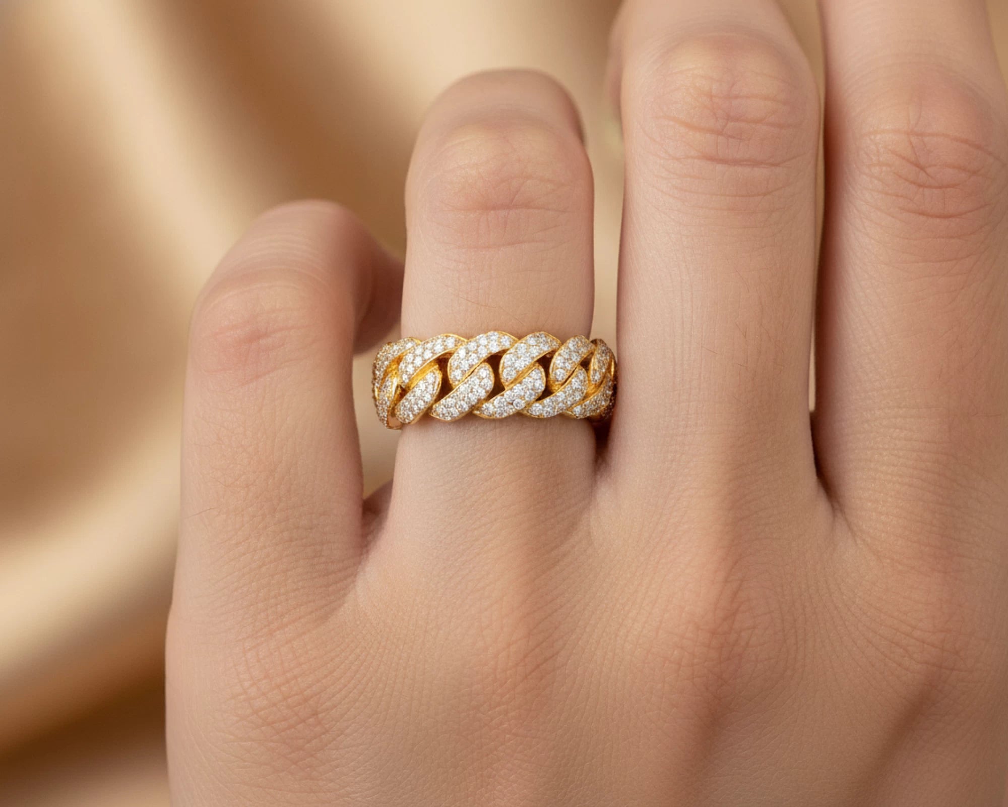 10k Gold Cuban Link Ring with Full Round Brilliant Diamonds 2.30ct – lifestyle 1532