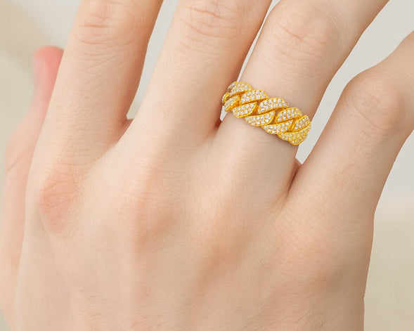 10k Gold Cuban Link Ring with Full Round Diamond Setting 3.31ct - AVI THE JEWELER