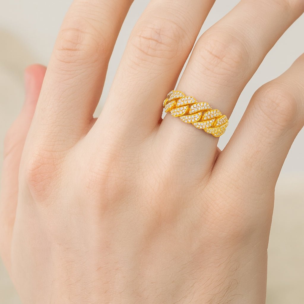 10k Gold Cuban Link Ring with Full Round Diamond Setting 3.31ct - AVI THE JEWELER