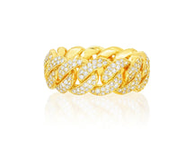10k Gold Cuban Link Ring with Full Round Diamond Setting 3.31ct