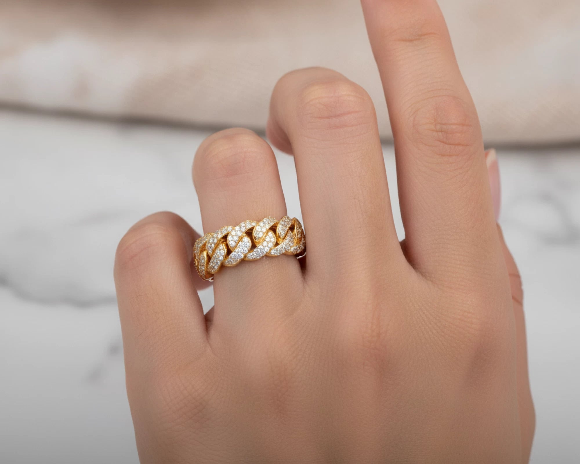 10k Gold Cuban Link Ring with Full Round Diamond Setting 3.31ct – lifestyle 1531