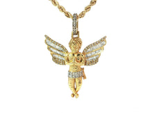 10k Gold Diamond Angel Pendant with Baguette & Round Diamond Wings 1.20ct