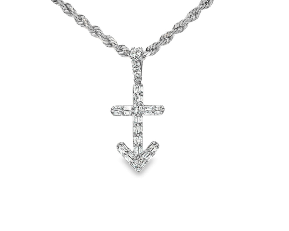 10k Gold Diamond Arrow Cross Pendant with Round & Baguette Accents 0.70ct - AVI THE JEWELER