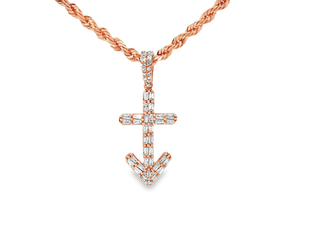 10k Gold Diamond Arrow Cross Pendant with Round & Baguette Accents 0.70ct - AVI THE JEWELER