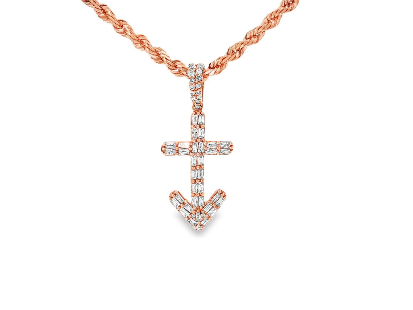 10k Gold Diamond Arrow Cross Pendant with Round & Baguette Accents 0.70ct - AVI THE JEWELER