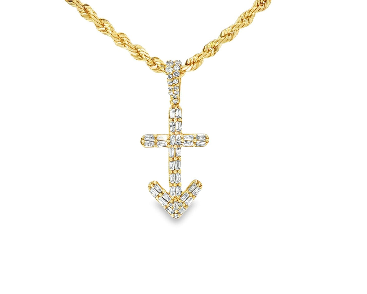 10k Gold Diamond Arrow Cross Pendant with Round & Baguette Accents 0.70ct - AVI THE JEWELER