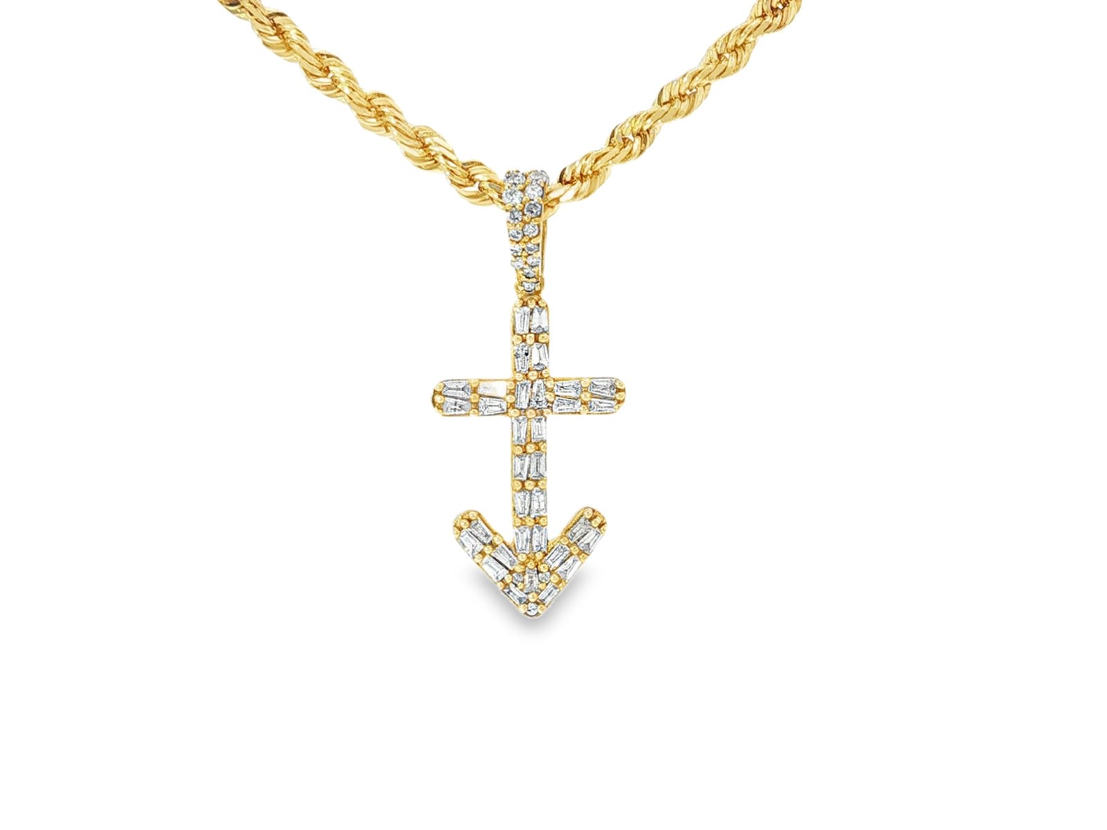 10k Gold Diamond Arrow Cross Pendant with Round & Baguette Accents 0.70ct - AVI THE JEWELER