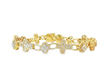 10k Gold Diamond Bracelet with Clover & Cross Round-Cut Cluster Design 4.00ct