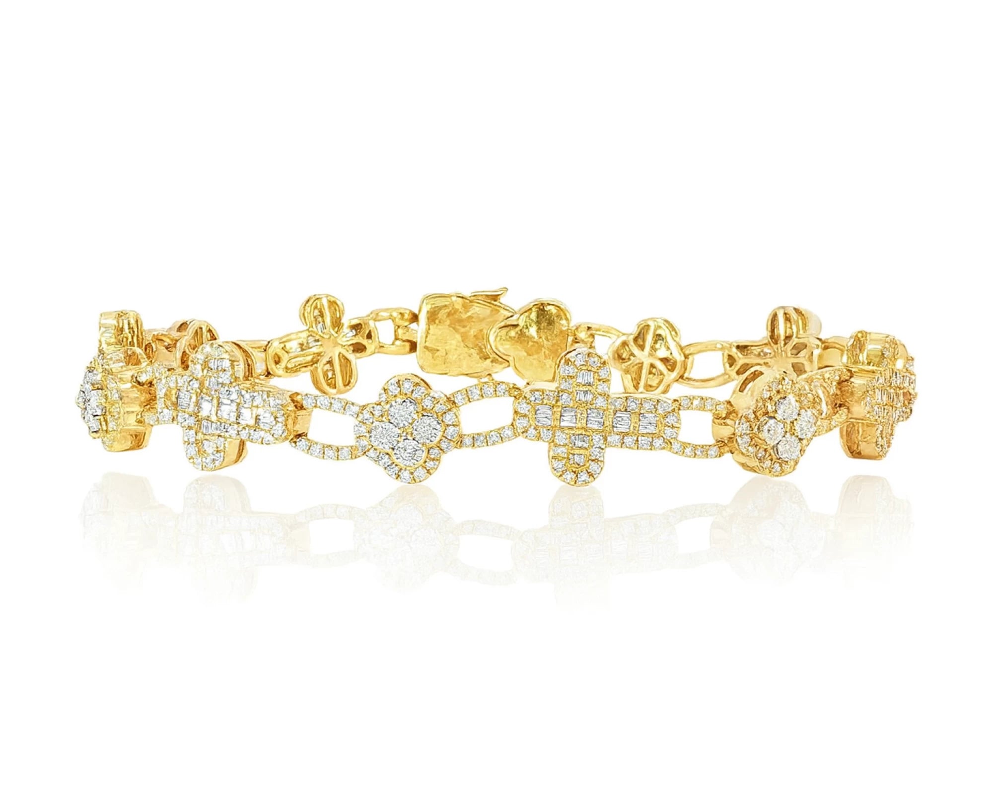 10k Gold Diamond Bracelet with Clover & Cross Round-Cut Cluster Design 4.00ct – lifestyle 4488