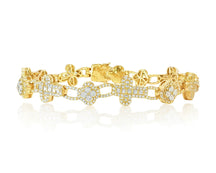 10k Gold Diamond Bracelet with Clover & Cross Round-Cut Cluster Design 4.00ct