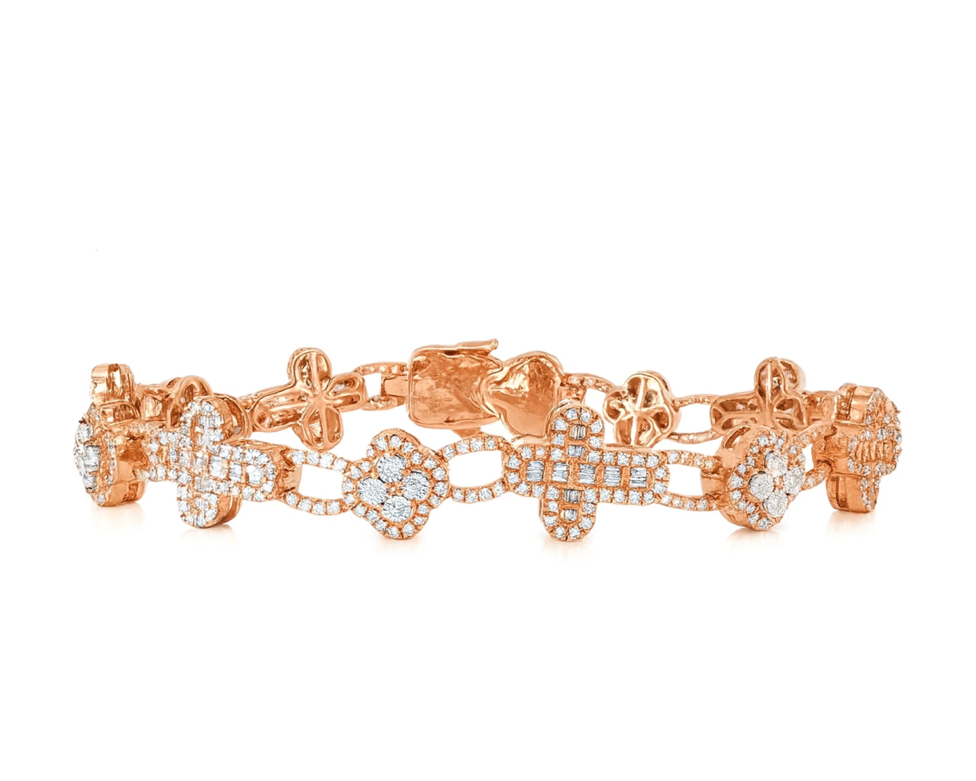 10k Gold Diamond Bracelet with Clover & Cross Round-Cut Cluster Design 4.00ct – lifestyle 4489