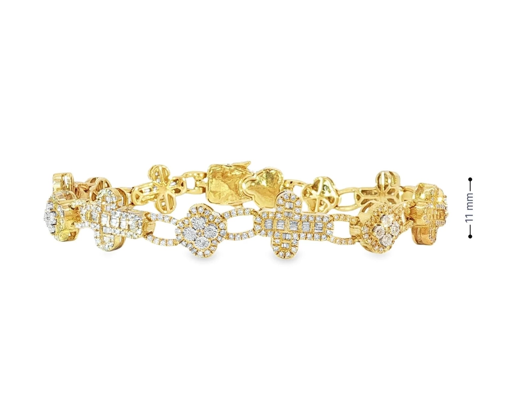 10k Gold Diamond Bracelet with Clover & Cross Round-Cut Cluster Design 4.00ct – view 5