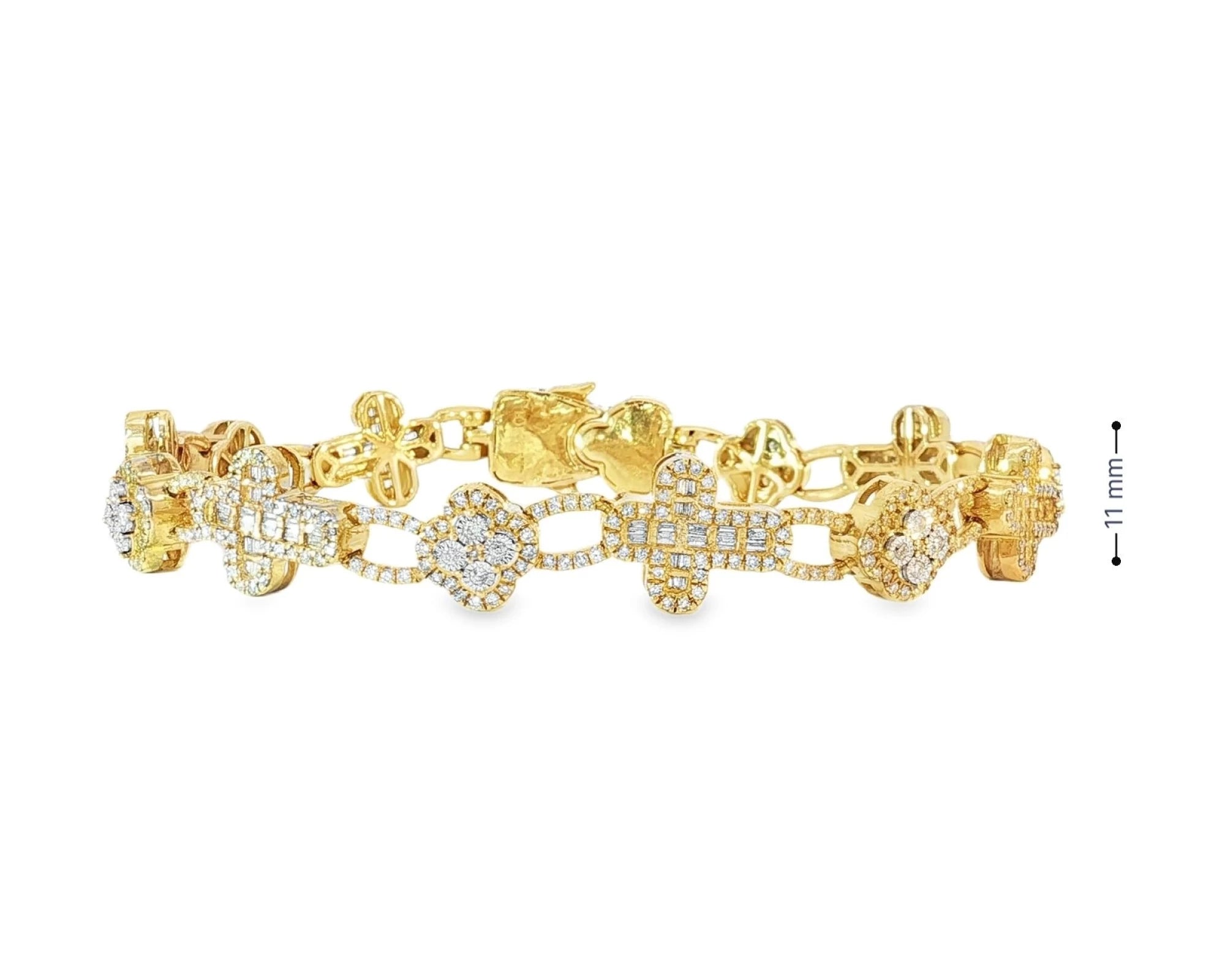 10k Gold Diamond Bracelet with Clover & Cross Round-Cut Cluster Design 4.00ct – view 5