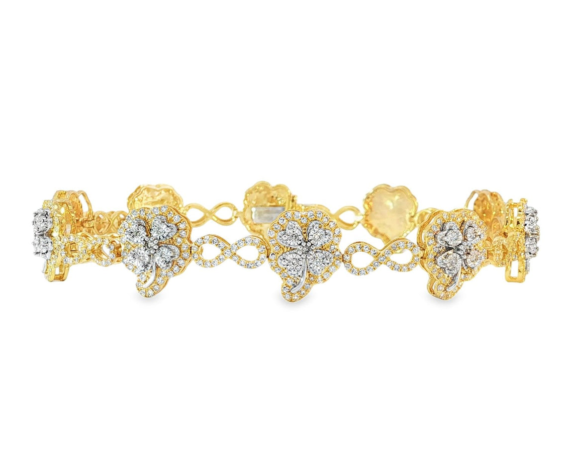 10k Gold Diamond Bracelet with Clover Round - Cut & Infinity - Link Design 1.54ct - AVI THE JEWELER