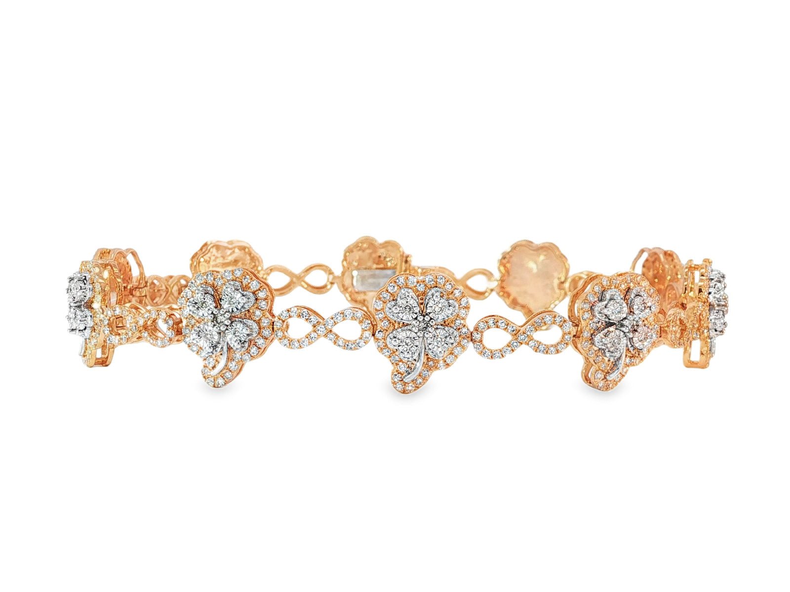 10k Gold Diamond Bracelet with Clover Round - Cut & Infinity - Link Design 1.54ct - AVI THE JEWELER