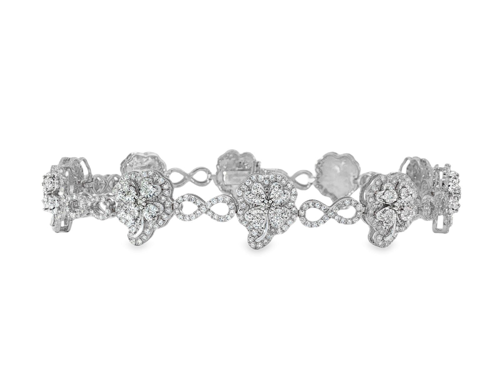 10k Gold Diamond Bracelet with Clover Round - Cut & Infinity - Link Design 1.54ct - AVI THE JEWELER