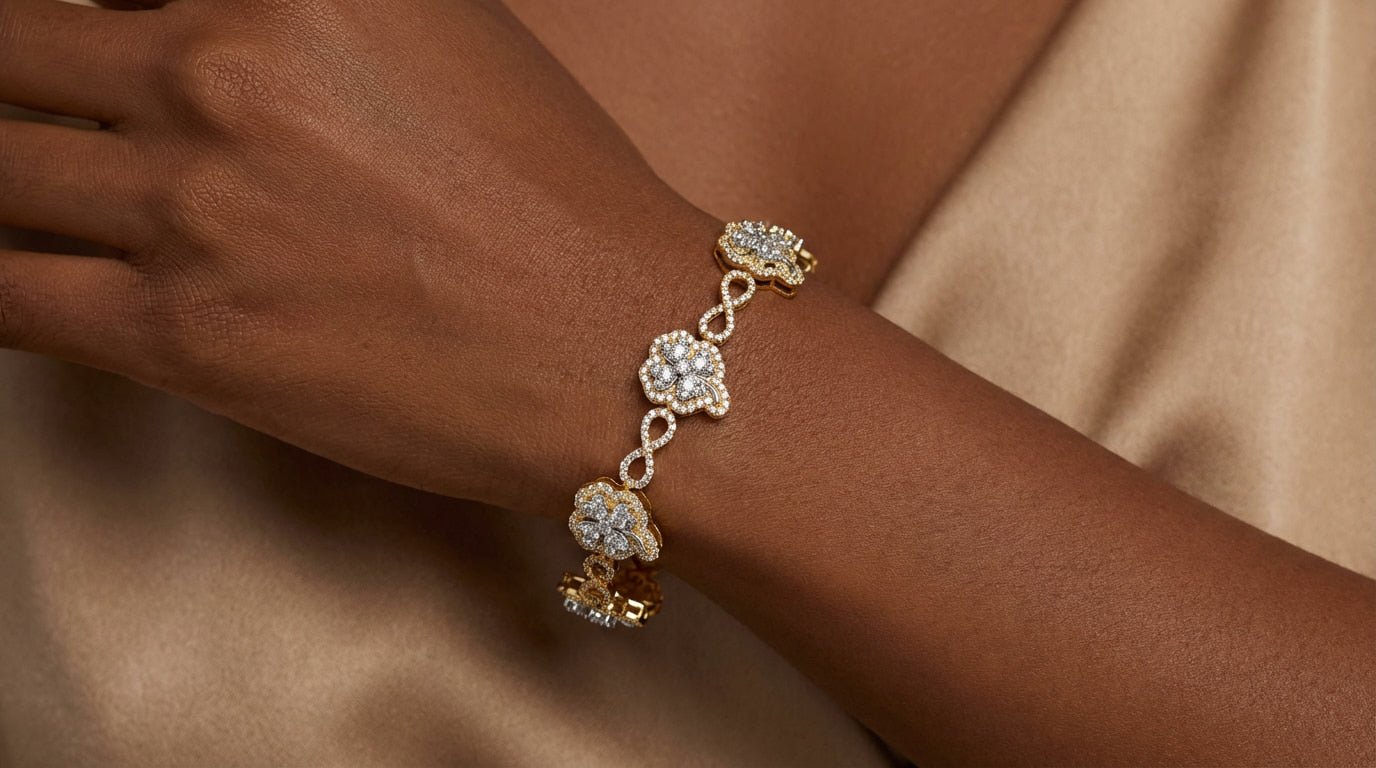 10k Gold Diamond Bracelet with Clover Round - Cut & Infinity - Link Design 1.54ct - AVI THE JEWELER