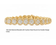 10k Gold Diamond Bracelet with Cushion-Style Round-Cut Cluster Design 5.00ct