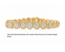 10k Gold Diamond Bracelet with Cushion-Style Round-Cut Cluster Design 5.00ct