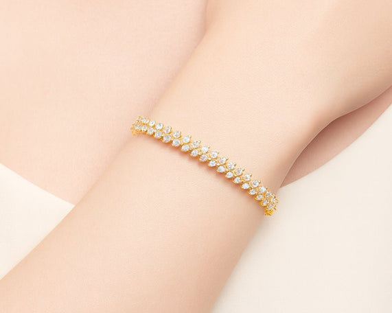 10k Gold Diamond Bracelet with Double Row Round Cut Accents 4.0ct - AVI THE JEWELER