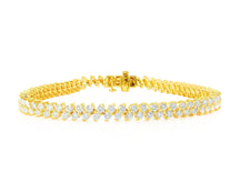 10k Gold Diamond Bracelet with Double Row Round Cut Accents 4.0ct