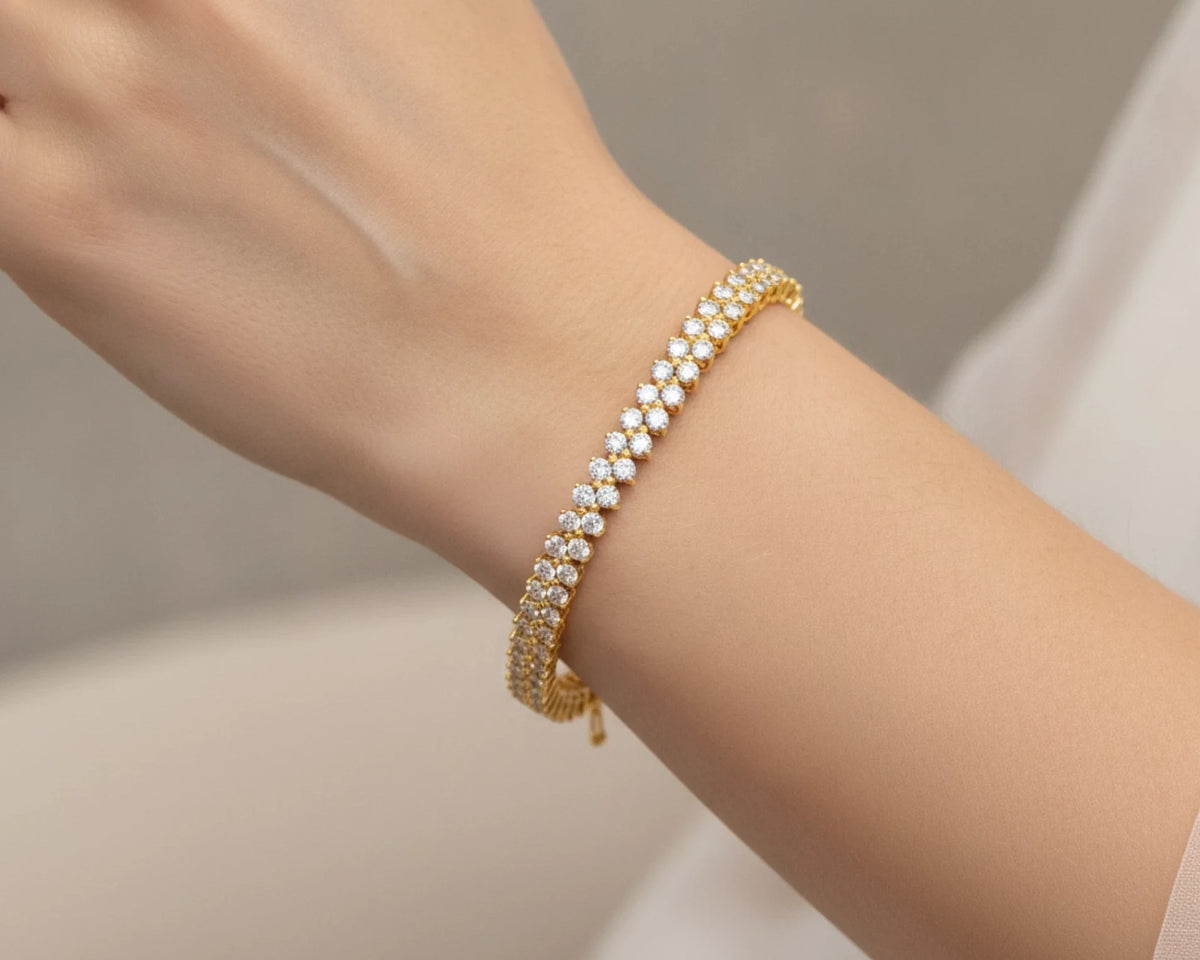 10k Gold Diamond Bracelet with Double Row Round Cut Accents 4.0ct – lifestyle 4851