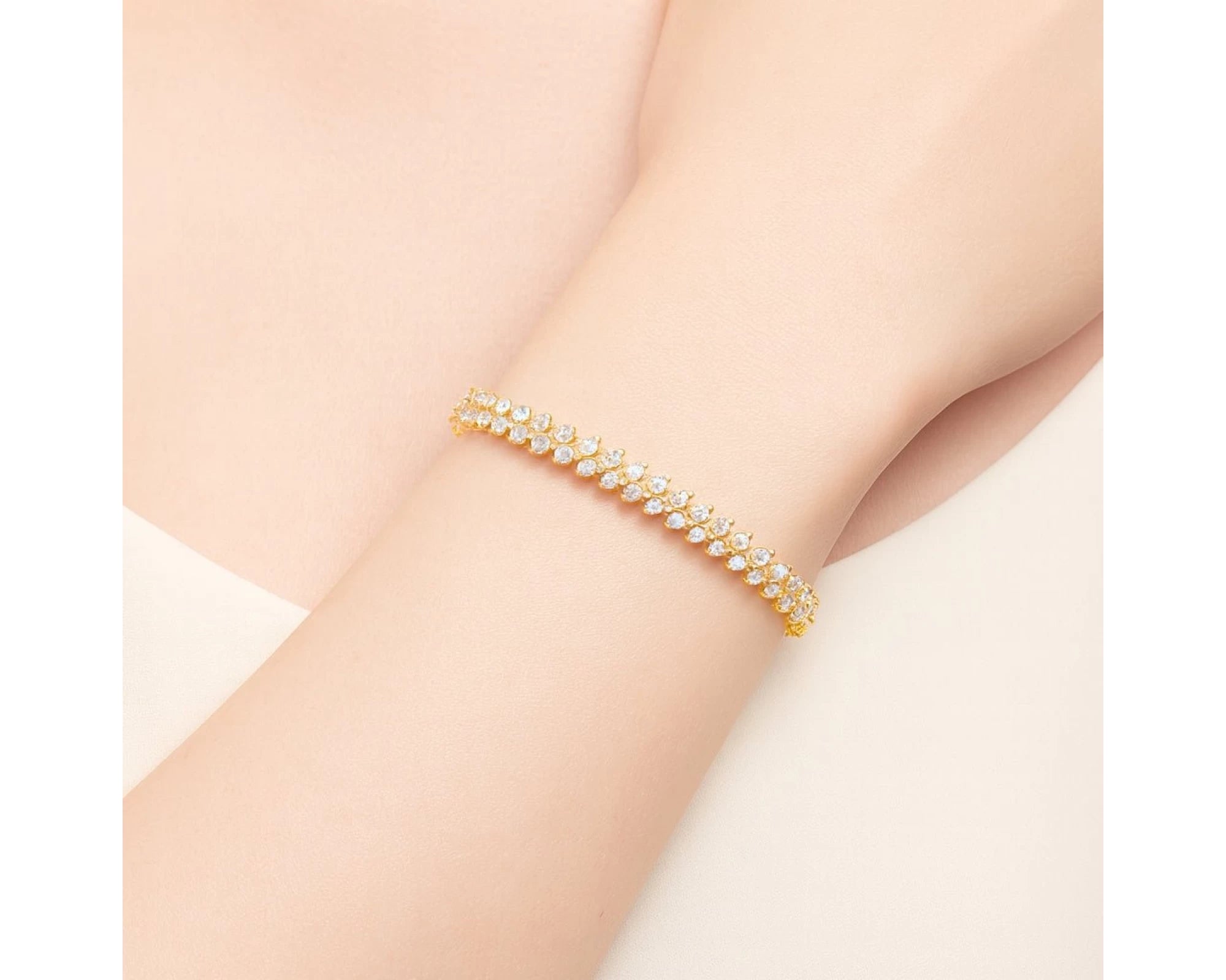 10k Gold Diamond Bracelet with Double Row Round Cut Accents 4.0ct – view 2