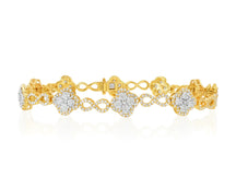 10k Gold Diamond Bracelet with Floral Round-Cut Cluster & Infinity-Link Design 1.42ct