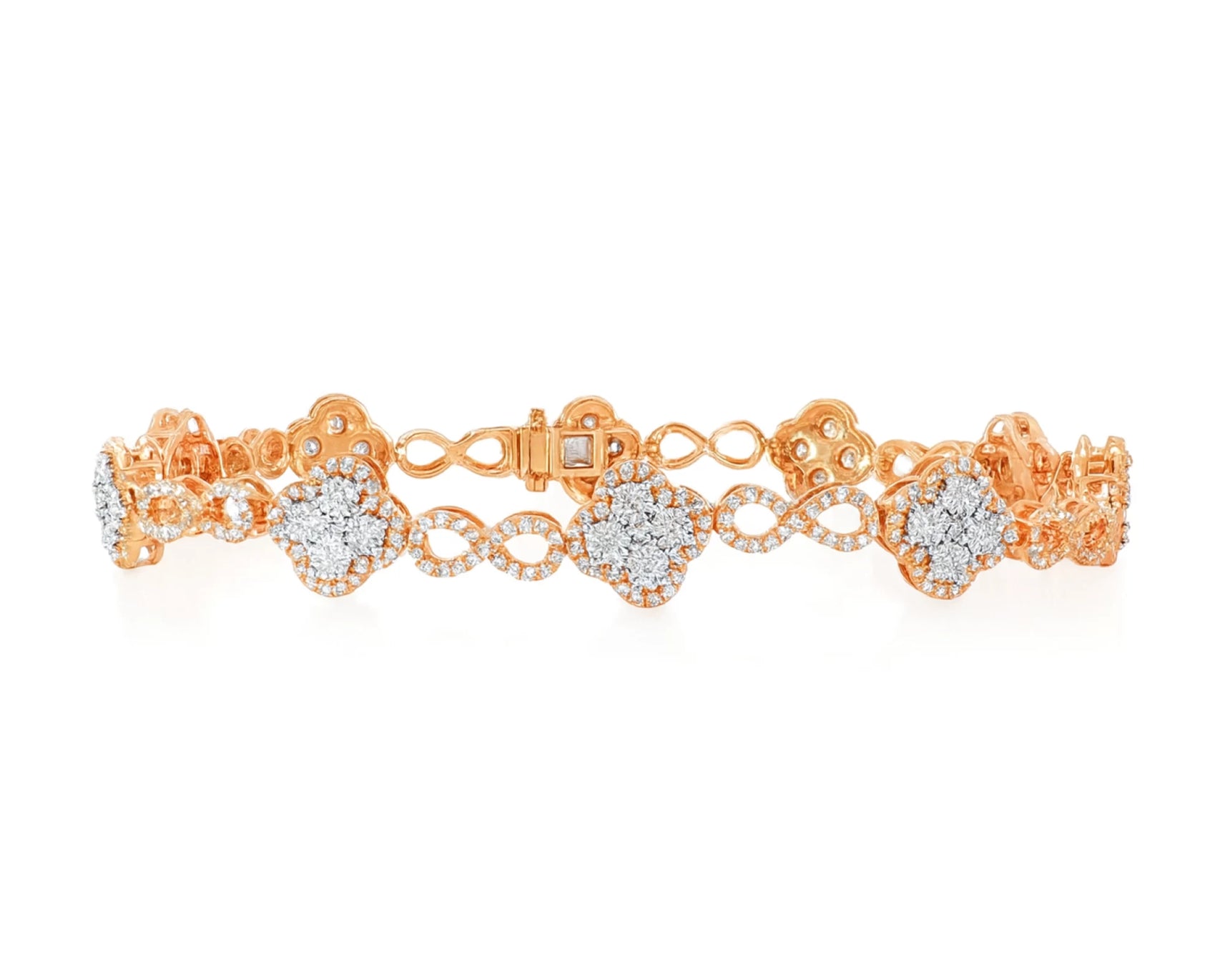 10k Gold Diamond Bracelet with Floral Round-Cut Cluster & Infinity-Link Design 1.42ct – lifestyle 4683