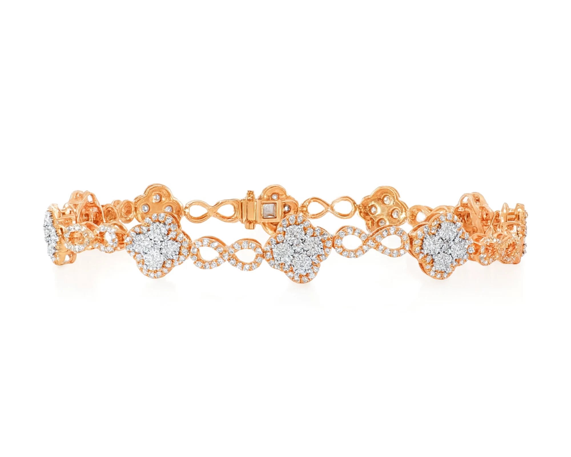 10k Gold Diamond Bracelet with Floral Round-Cut Cluster & Infinity-Link Design 1.42ct – lifestyle 4683