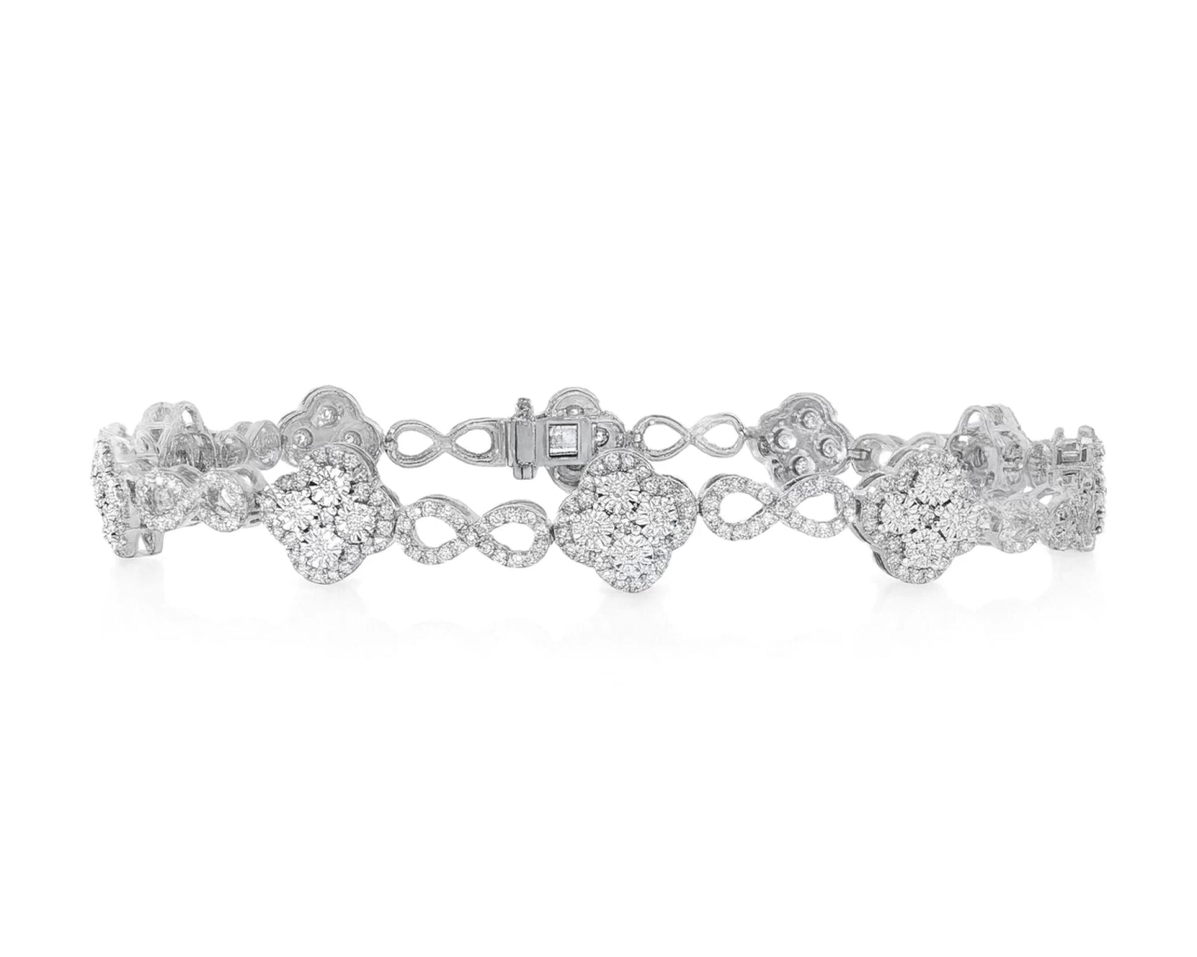 10k Gold Diamond Bracelet with Floral Round-Cut Cluster & Infinity-Link Design 1.42ct – lifestyle 4684