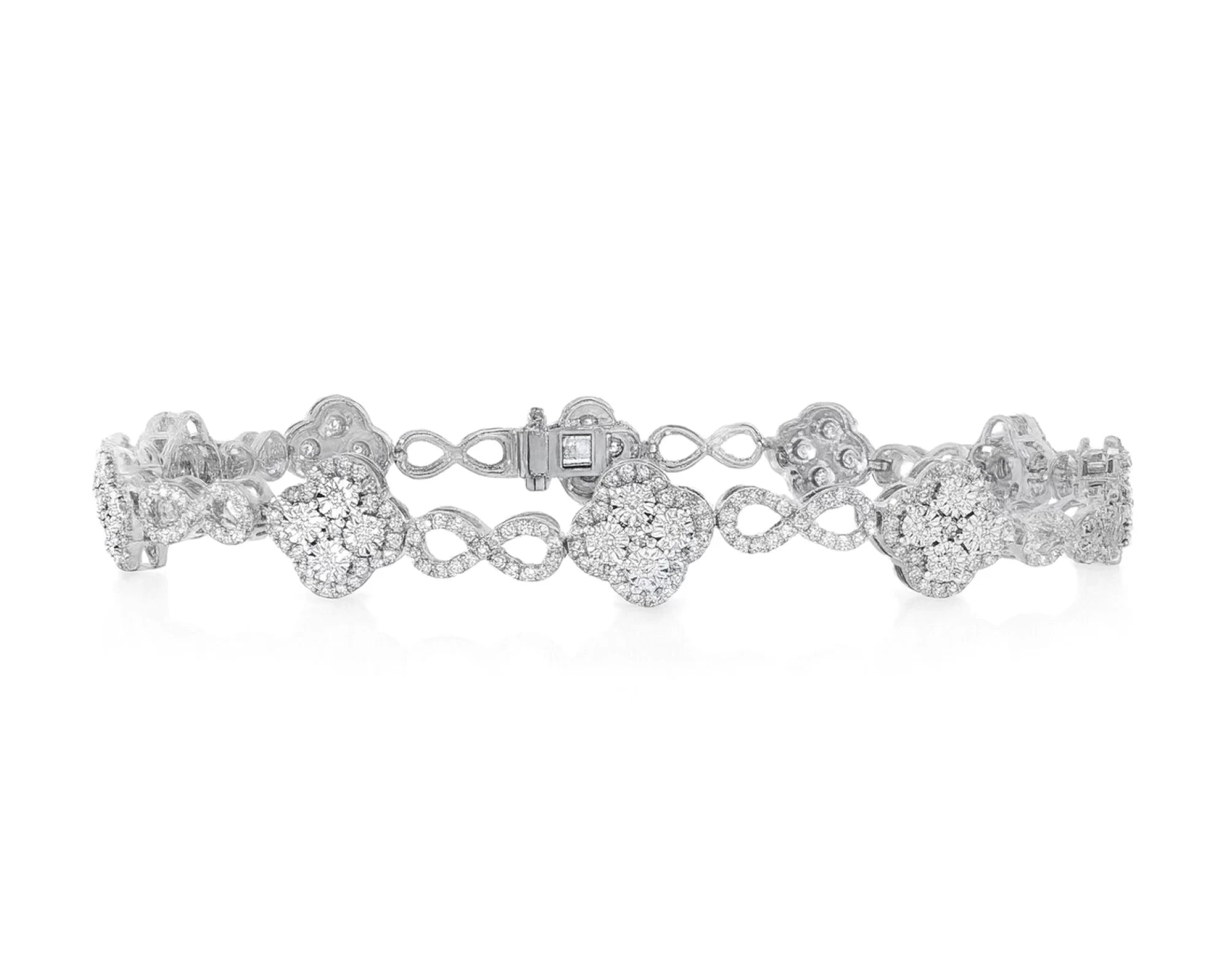 10k Gold Diamond Bracelet with Floral Round-Cut Cluster & Infinity-Link Design 1.42ct – lifestyle 4684